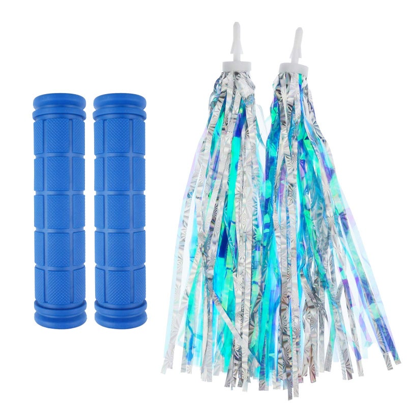Kasteco 2 Pack Bicycle Bike Handlebar Scooter Streamers and Bicycle Handle Bar Grips,2 Types(Blue) - Image 1